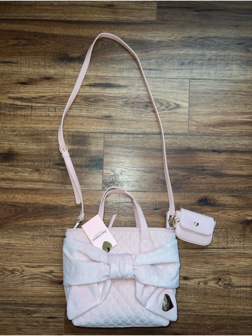 Juicy Couture Quilted Light Pink Bow Crossbody Tote